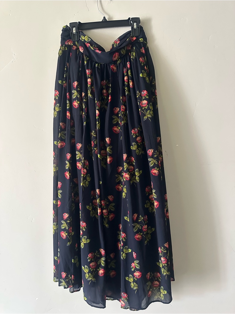 Floral Midi Skirt and shirt - Black with Pink & Green Floral Print